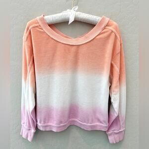 🆕 BLACK TAPE | Orange Dip Dyed Ombre Terry Cloth Loungewear Sweatshirt | XS